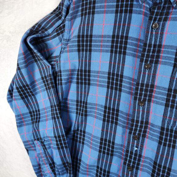 Vintage LL‎ Bean Blue Plaid Flannel Shirt Size Large Tall Distressed Grunge - Picture 2 of 11